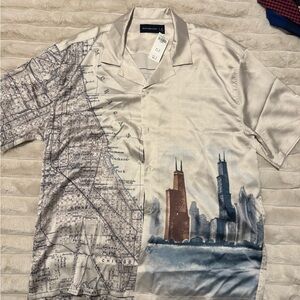 Men's Beige Graphic Chicago Satin Shirt Abercrombie & Fitch